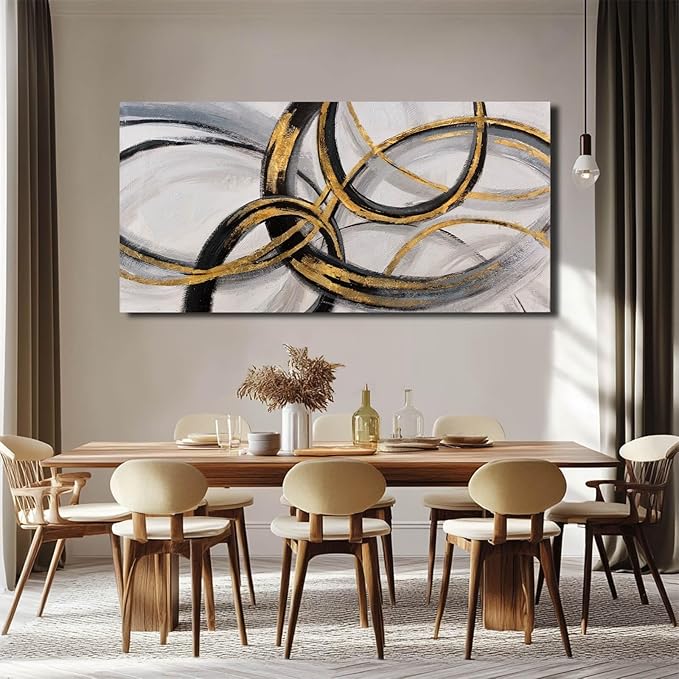 SOUGUAN Living Room Decor for Wall Abstract Wall Art 30x60in Black and Gold Wall Art Round Ring Wall Decoration for Bedroom Dining Room Home Office Ready to Hang-Ruum Studio Home