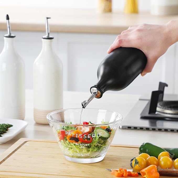 vancasso 20 Oz Ceramic Olive Oil Dispenser Bottle, Bottle Dispenser with Spout and Funnel for Kitchen,Suitable for Oil, Vinegar, Coffee Syrups & Other Liquids，BK-Ruum Studio Home