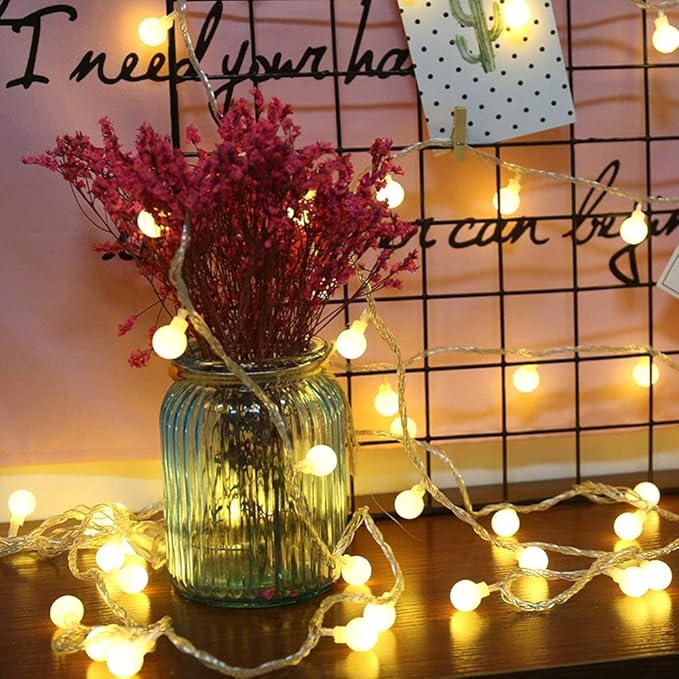 Globe String Lights for Bedroom, 49 Feet 100 LED Fairy Lights Plug in, 8 Modes Warm White Christmas String Lights for Indoor Outdoor Patio Party Garden Wedding Christmas Tree Decor-Ruum Studio Home