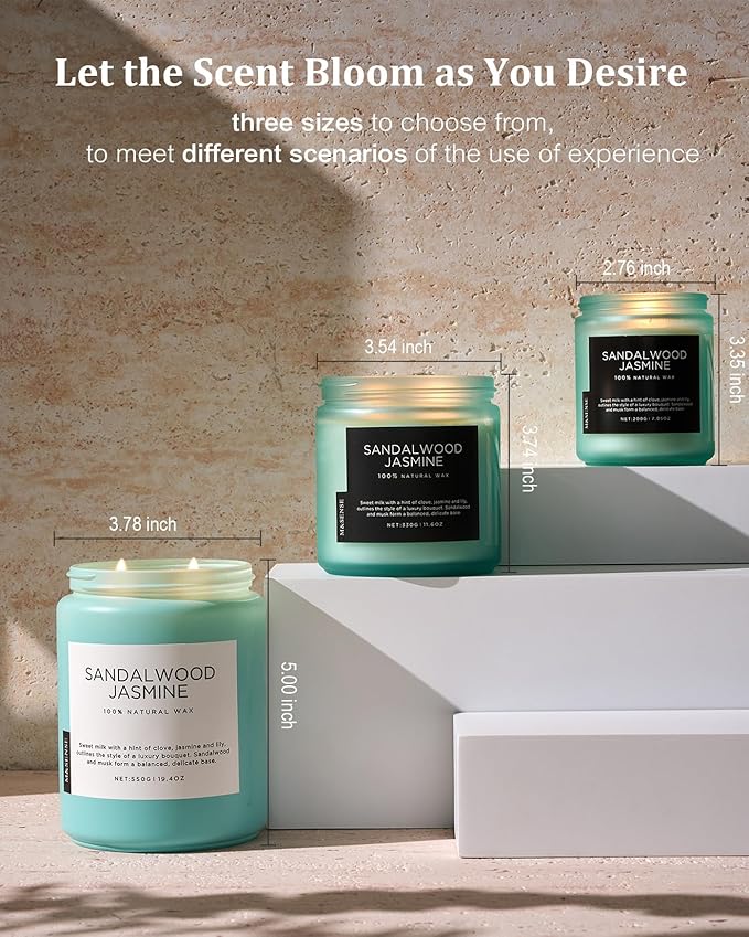 M&SENSE Sandalwood Jasmine Scented Candles, Large Soy Natural Long Lasting 19.4oz 110 Hour Burning Floral Non Toxic Double Wick Aromatherapy Candle Gifts for Women Friend-Ruum Studio Home
