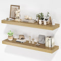 Floating Shelves for Wall, 36" W x 8" D x 1.5" H, Wooden Wall Mounted Display Shelves with Invisible Brackets for Living Room, Bedroom, Bathroom, Kitchen Decor and Storage, Set of 2, Oak-Ruum Studio Home