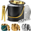 Ice Bucket, Ice Bucket with Silicone Sealing Ring Double-Wall Vacuum Insulation Champagne Buckets with Filter Layer Ice Tongs Ice Scoop (Black, 4 L)-Ruum Studio Home