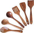 Wooden Spoons for Cooking 6 Piece, Natural Teak Kitchen Utensils Spatula, Smooth Finish Wooden Cooking Utensils Spoons, Filter Spoon, Salad Fork-Ruum Studio Home