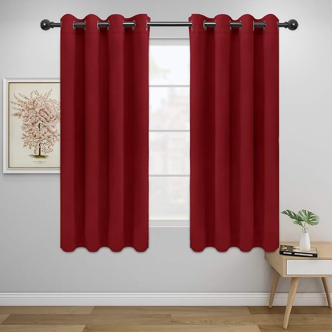 Easy-Going Blackout Curtains for Bedroom, Solid Thermal Insulated Grommet and Noise Reduction Window Drapes, Room Darkening Curtains for Living Room, 2 Panels (52x46 in,Christmas Red)-Ruum Studio Home