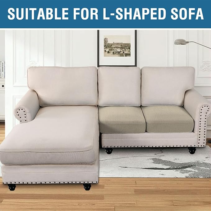 H.VERSAILTEX Super Stretch Individual Seat Cushion Covers Sofa Covers Couch Cushion Covers Slipcover Sets Thick Jacquard Textured Twill Fabric (2 Piece Medium Sofa Cushion Covers, Island Fossi)-Ruum Studio Home