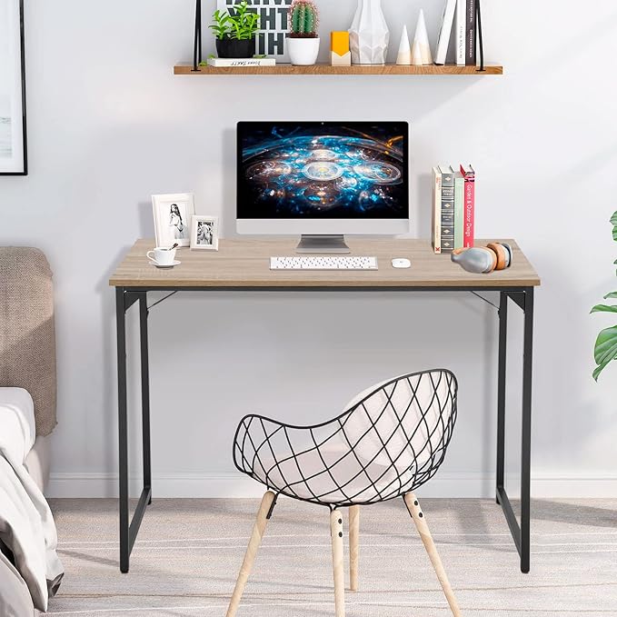 PayLessHere | 39 Inch Computer Desk | Nature | Office Desk with Metal Frame, Adjustable Feet | Water-Resistant, Scratchproof Surface | Sturdy Writing Table for Home Office or Study | Pack of 1-Ruum Studio Home