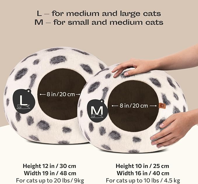 MEOWFIA Cat Cave – Premium Felt Cat Bed for Indoor Cats, Handmade 100% Merino Wool (Medium, Snow Leopard)-Ruum Studio Home