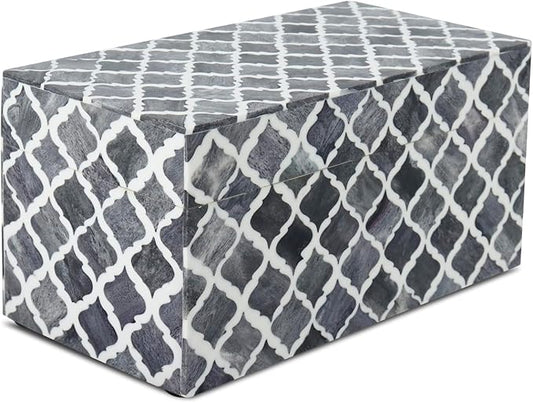 Handicrafts Home Handmade Moroccan Pattern Inspired Decorative Box - Large Storage Organizer for Neck Chains, Watches, Memory Keepsakes - Boho Style Treasure Box, Multipurpose Gift - Grey, 10x5x5-Ruum Studio Home