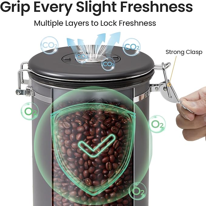 Veken Coffee Canister, 39OZ Large, Airtight Stainless Steel Food Storage Container for 2.2lbs Coffee Beans, Ground, Sugar, Tea, Flour, Rice, Cereal, Cookies Jars, Bar Accessories & Gifts, Gray-Ruum Studio Home