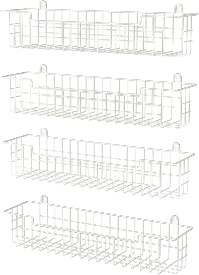 Spice Rack, 4-Pack Seasoning Organizer Wall Mount for Kitchen Storage Organization, Spice Holder Metal Shelf Saving Space for Cabinet, RV, Pantry, White-Ruum Studio Home