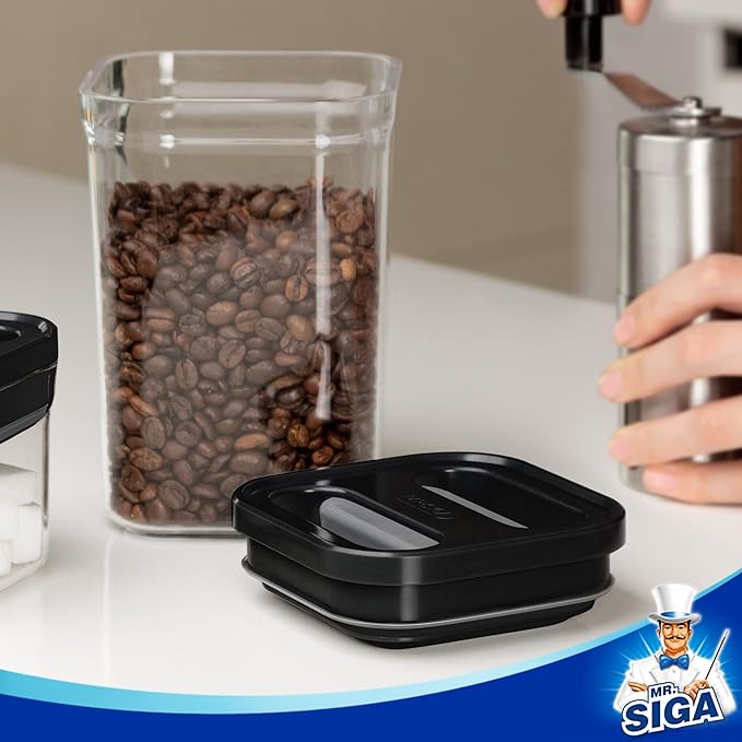 MR.SIGA 6 Piece Airtight Food Storage Container Set, BPA Free Kitchen Pantry Organization Canisters, One-handed Kitchen Storage Containers for Cereal, Spaghetti, Pasta, Black-Ruum Studio Home