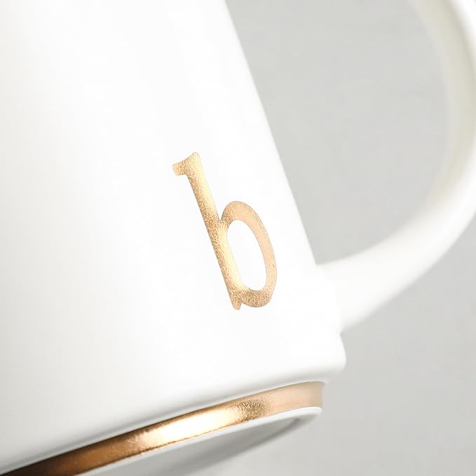 COLLECTIVE HOME - Monogram Ceramic Mugs, 15 oz Golden Initial Coffee Cups, Elegant Alphabet Tea Mugs, Elegant Personalized Mug with Gift Box, Luxurious Cups for Office and Home (b)-Ruum Studio Home
