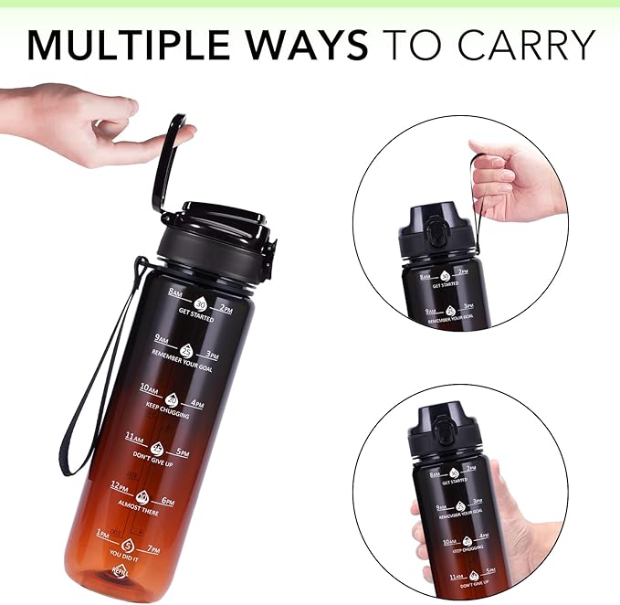 32oz Motivational Water Bottles with Time Marker & Fruit Strainer, Transparent Gradient Color Water Bottle with Times to Drink, Leakproof & BPA Free, Reusable Bottle with Strap (No Straw)-Ruum Studio Home