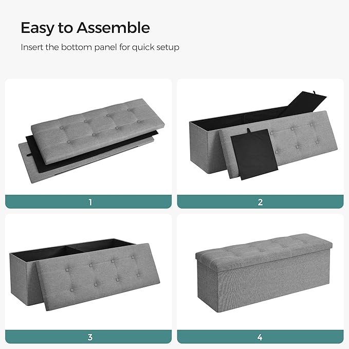 SONGMICS MAZIE Collection - 43 Inches Ottoman Storage Bench, 35 Gal. Folding Chest with Breathable Linen-Look Fabric, Load up to 660 lb, for Entryway, Living Room, Bedroom, Light Gray ULSF077G05-Ruum Studio Home