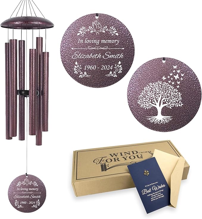 ASTARIN Memorial Wind Chimes Personalized, Bereavement Condolence Gifts for Loss of Mother Husband Wife, Customized Wind Chimes for Outside Deep Tone(Produced in USA)-Ruum Studio Home