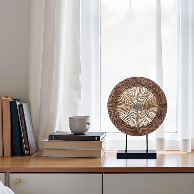 XMGZQ Wood Color Minimalist Round Statue Above Cabinet Decor Kitchen,Modern Decorative Sculpture Home Decorations for Living Room Coffee Table,Shelf Decor Items,Center Pieces Decoration for Table-Ruum Studio Home