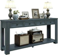 Solid Wood Console Table, Long Sofa Table Entryway Table with 4 Drawers and Bottom Shelf for Hallway Living Room Couch Table,Fully Assembled (63" Navy)-Ruum Studio Home