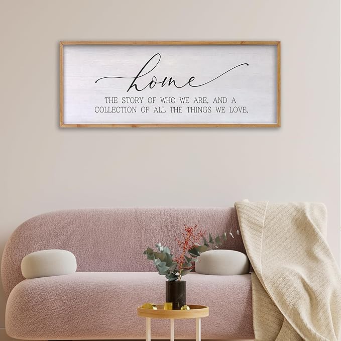 Home The Story of Who We Are Sign Farmhouse Family Wall Decor 32x12 Inch Plaque Wood Framed Art for Hanging (Wood)-Ruum Studio Home