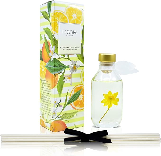 LOVSPA Reed Diffuser Set, Coastal Citrus Scented Oil Diffuser with Sticks, Home Fragrance Accessories for Bathroom Shelf Decor, Aroma Diffusers for Home or Office Desk, USA Made-Ruum Studio Home