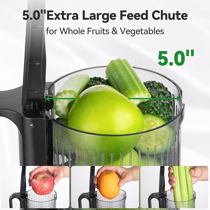 Juicer Machines, Cold Press Juicer with 5.0” Large Feed Chute Fit Whole Fruits & Vegetables, Stainless Steel Masticating Juicer With Pulp Seperation, 99% Juice Purity, 200W Quiet Motor, Easy to Clean-Ruum Studio Home