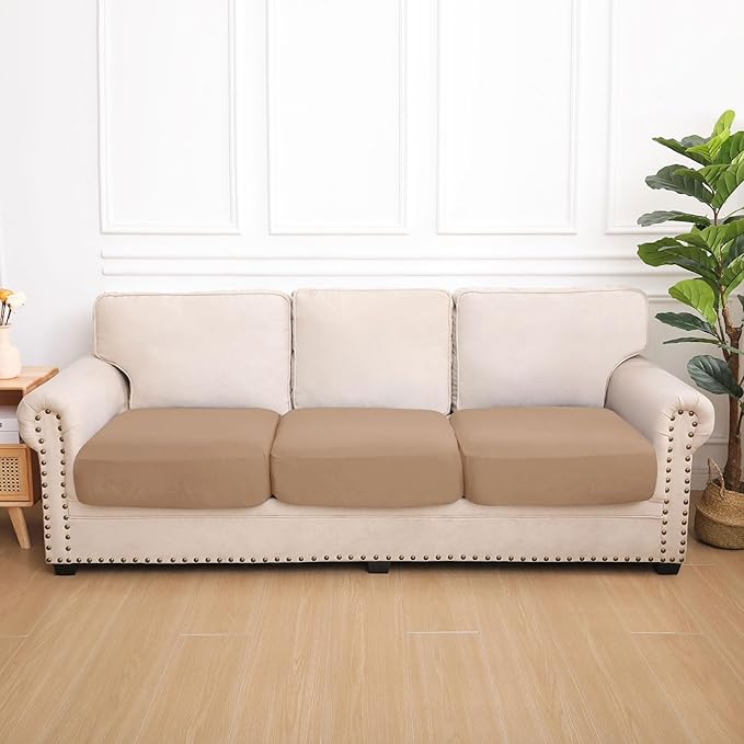 hyha Waterproof Couch Cushion Covers, Stretch Sofa Couch Seat Slipcover for Dog Washable, Non-Slip Waterproof Outdoor Cushion Covers for Patio Furniture Replacement (3 Pieces, Camel)-Ruum Studio Home