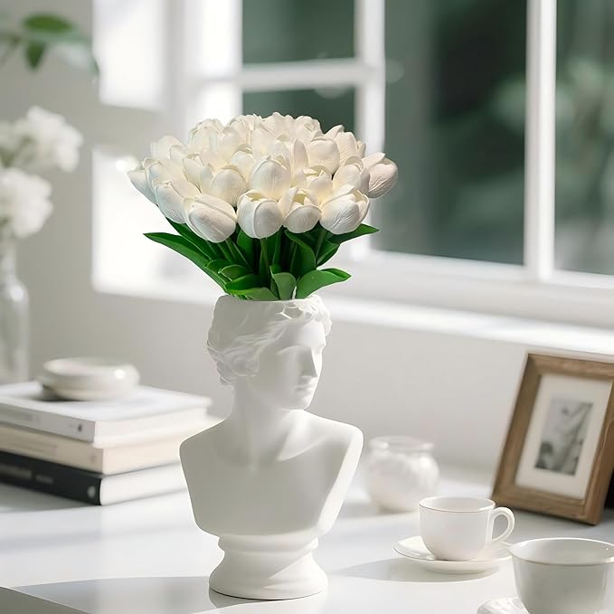 15pcs White Tulips PU Artificial Flowers Real Touch Fake Tulips for Spring Easter Home Kitchen Wedding Bouquet Bulk Mother's Gift Day Decorations-Ruum Studio Home