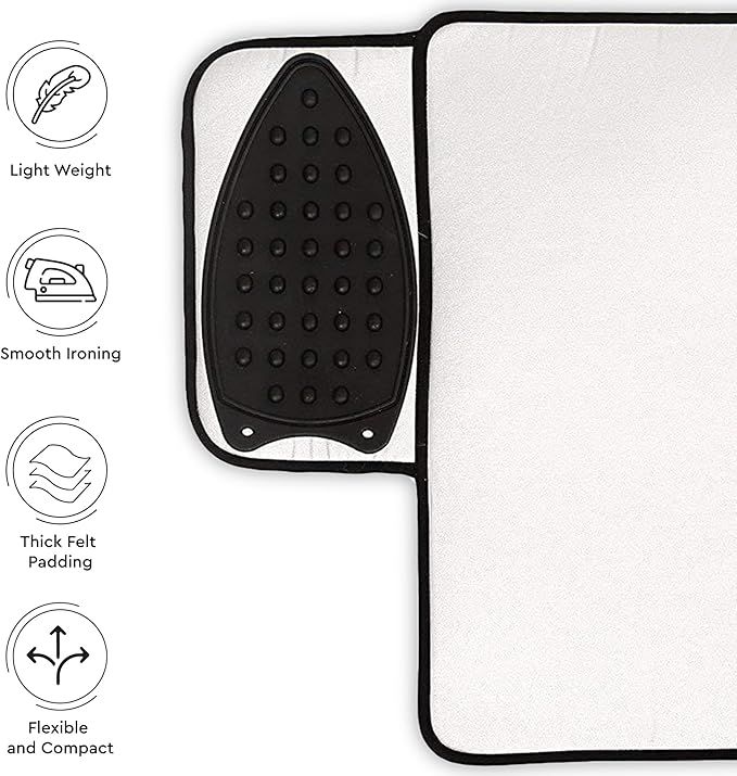 Encasa Homes Ironing Mat/Pad - Metallic Silver (Small 28"x20") with 5mm Foam Padding & Silicone Iron Rest for Steam Pressing on Tabletop or Bed - Heat Reflective, Portable, Quilting-Ruum Studio Home