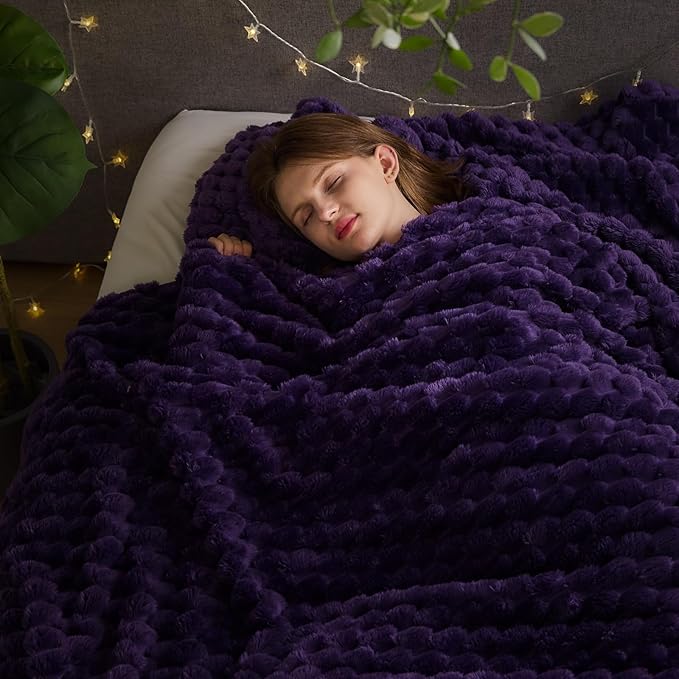 NEWCOSPLAY Super Soft King Blanket Purple Premium Silky Flannel Fleece 3D Clouds Stylish Jacquard Lightweight Bed Blanket All Season Use 350GSM (Purple, King(90"x110"))-Ruum Studio Home