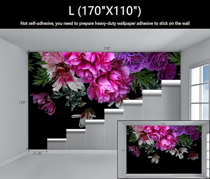WFBHUA-Purple Peony Floral Wallpaper Tropical Botanical Leaf Rose Flower Wall Mural for Bedroom(Not Peel and Stick)-Ruum Studio Home