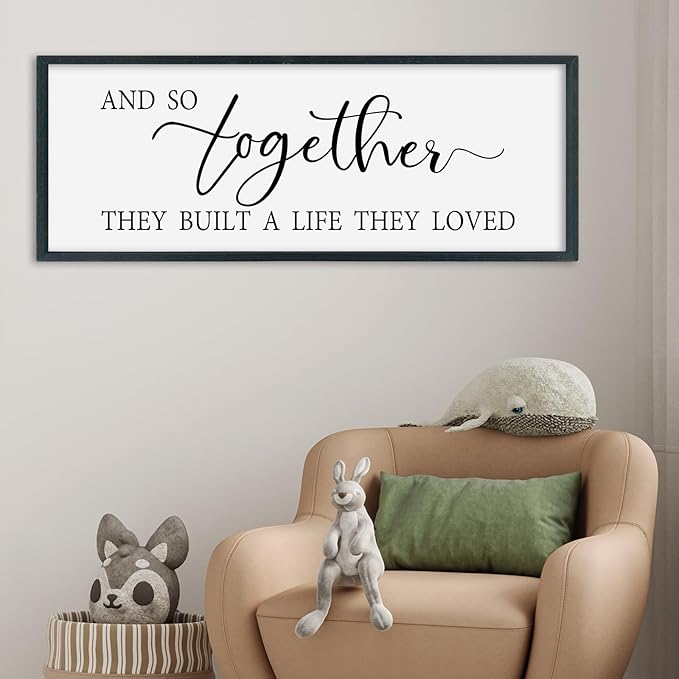 SRSZHIYUE And So Together They Built A Life They Loved Above Bed Sign Wall Decor Art 40"×15" for Master Bedroom Over Bed Large Wood Framed Wall Hanging (Black)-Ruum Studio Home