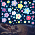 Glow in The Dark Y2k Cute Flowers Wall Decals，Glowing Luminous Colorful Floral Wall Stickers Colorful Removable self-Adhesive Preppy Hippie Stickers for Girls Bedroom-Ruum Studio Home
