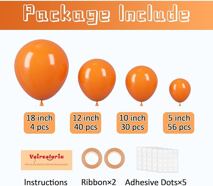 130pcs Orange Balloons Different Sizes 18" 12" 10" 5" Orange Matte Latex Balloons for Boys Girls Birthday Baby Shower Gender Reveal Wedding Gender Reveal Autumn Party Decorations-Ruum Studio Home