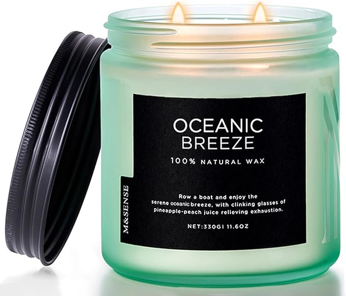 M&SENSE Candle Oceanic Breeze Scented, 11.6oz 70 Hour Long Lasting 2 Wick Pineapple & Mango Scent Natural Soy Candles for Home Scented, Stress Relief Gifts for Women/Men-Ruum Studio Home