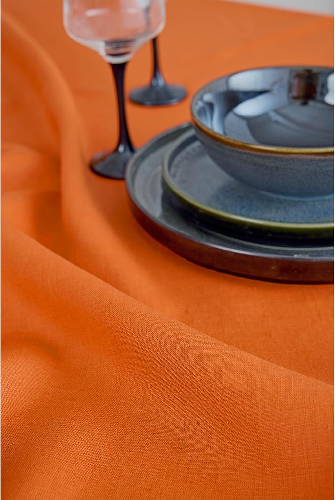 Solino Home Linen Table Runner 60 Inches - 100% Pure Linen Persimmon Orange Table Runner 14 x 60 Inch Ideal for Dresser and Coffee Tables - Fall, Autumn, Halloween, Thanksgiving - Fete-Ruum Studio Home