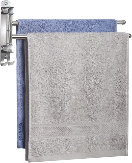 Bathroom Towel Holder JSVER 2 Arms SUS304 Stainless Steel Wall Mounted Towel Bar, Swivel Towel Racks for Bathroom, Kitchen-Ruum Studio Home