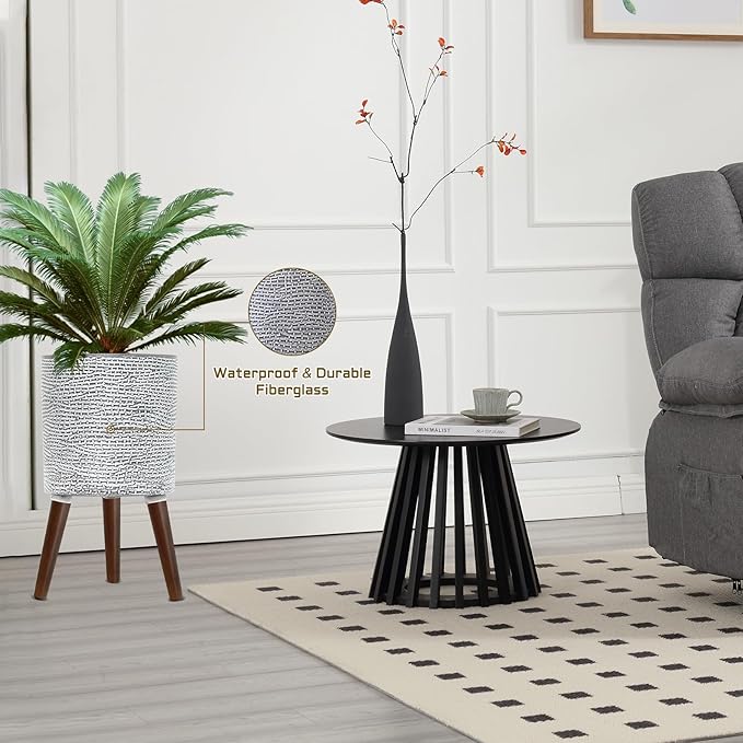 Flower Pot with Legs Tall Flower Pot with Drainage Holes for Indoor and Outdoor Decorative Planting (Gray Wave, 12 Inches)-Ruum Studio Home