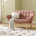 48" Small Loveseat Sofa, Modern Linen Fabric Mini Sofa Couch 2-Seater Love Seat with Quilting Backs and Wood Legs for Living Room, Bedroom and Small Space, Pink-Ruum Studio Home