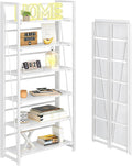 4NM No Assembly Foldable Bookshelf, 6-Shelf Collapsible Bookcase Storage for Small Spaces, 74" H, All White-Ruum Studio Home