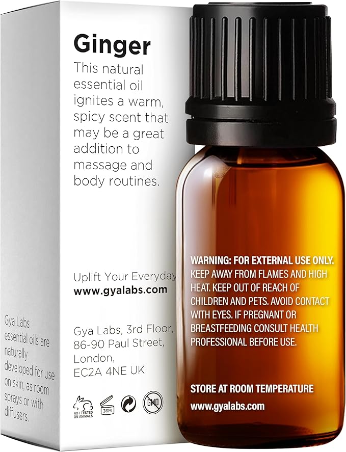 Gya Labs Ginger Essential Oil - 0.34 Fl Oz - Ginger Oil for Massage, Diffuser, Hair, Skin, Body & Candle Making Scent-Ruum Studio Home