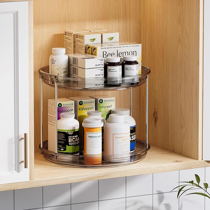 LAMU 2 Tier Lazy Susan Turntable Organizer 10.6'' Rotating Spice Rack Organization for Cabinet, Kitchen, Pantry, Countertop, Bathroom, Vanity, Medicine Cabinet Organizer, Grey-Ruum Studio Home