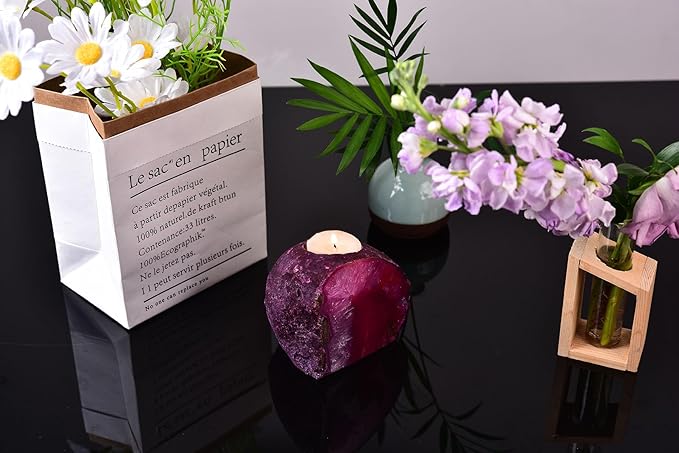 AMOYSTONE Dual-Purpose Agate Stone, 1-1.5lb Plant Terrarium & Candle Holder Base, for Boho Home Office Accent-Ruum Studio Home