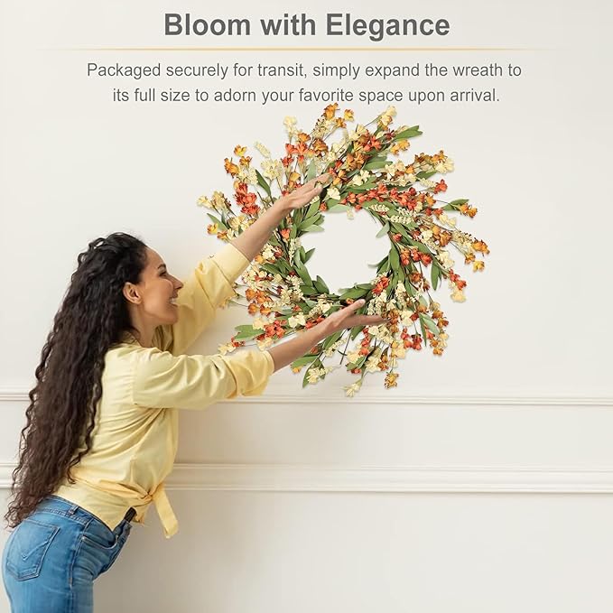 Artgar Fall Wreath, Fall Wreaths for Front Door, 24 in Fall Decor Floral Wreath, Door Wreaths for Front Door Outside All Season for Thanksgiving Home Indoor Outdoor Wall Decor (White Orange Yellow)-Ruum Studio Home