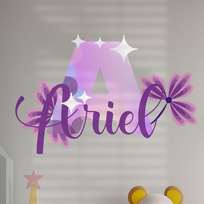 CRYPTONITE Custom Stickers Name Wall Decor with Purple Flower | Custom Name & Initial for Purple Wall Decor | Flower Wall Decals for Bedroom Decor I Custom Decal for Baby Girl Nursery Decor(E. Floral)-Ruum Studio Home