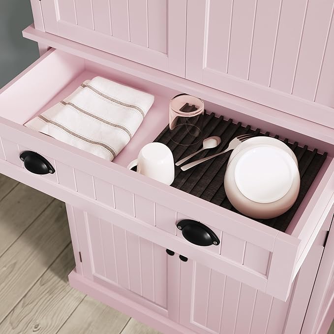 ARTPOWER 72" Tall Kitchen Pantry Storage Cabinet with Drawer and Adjustable Shelves, Pantry Cabinet for Kitchen, Bathroom or Hallway, Pink-Ruum Studio Home