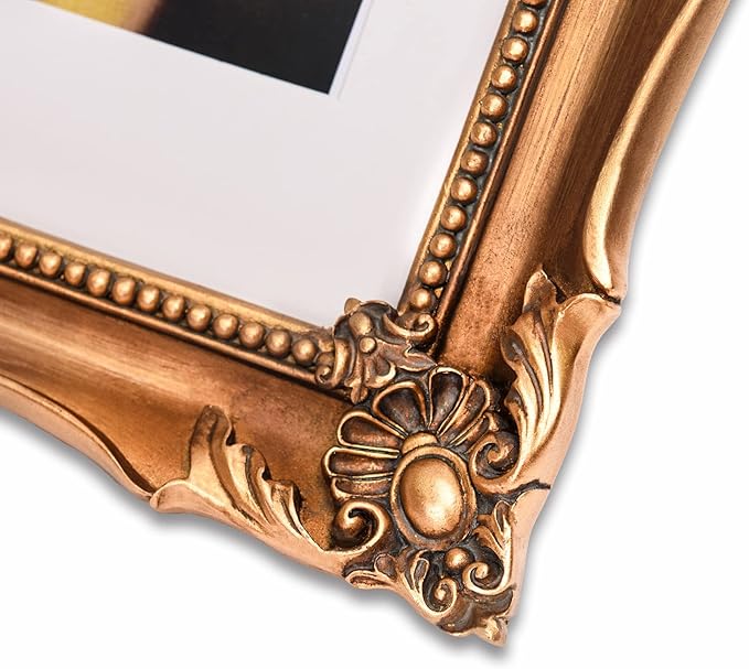 Vintage 11x14 Picture Frame with Embossed Flower, Ornate Gold Frame for 11x14 or 8x10 Photos with White Mat, Antique Baroque Frames with Hook for Wall Mounting Display(Bronze)-Ruum Studio Home