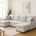 Pull Out Couch, Oversized Sleeper Sofa Couch, Sectional Sleeper Sofa Bed for Living Room Bedroom Lounge (Beige, 110 Inch)-Ruum Studio Home