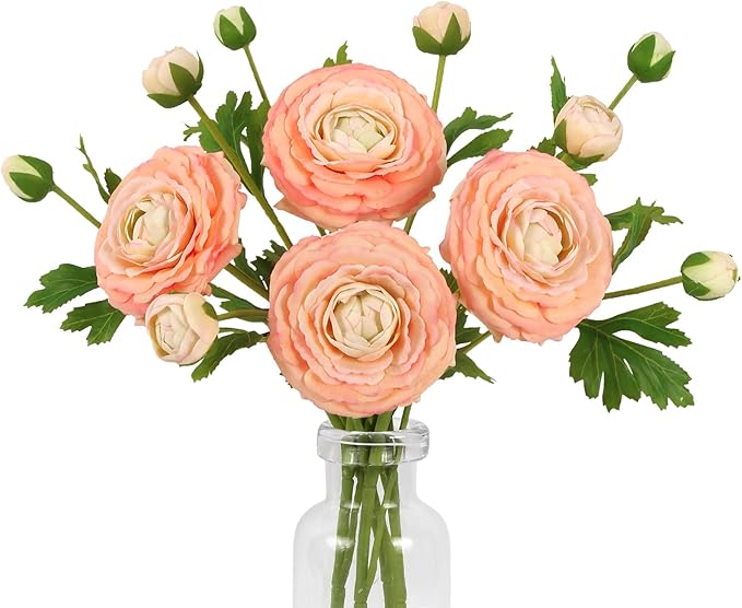 IPOPU 4PCS Real Touch Ranunculus Artificial Flowers Faux Ranunculus Flowers for Vases Real Look Silk Peonies Fake Peony Flowers for Home Indoor Wedding Centerpieces for Table Decorations (Champagne)-Ruum Studio Home