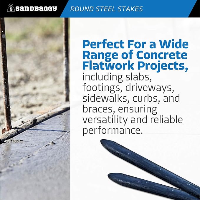 Sandbaggy Round Steel Concrete Form Stakes with Nail Holes - Rust Resistant Coating - Removable, Reusable (100, 3/4 in X 18 in)-Ruum Studio Home
