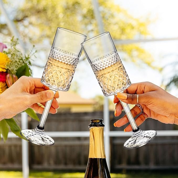 Champagne Flutes Set of 6, 7oz Square Champagne Glasses, Lead-Free Crystal Champagne Flute Glass, Unique Gift for Birthday, Wedding, Anniversary-Ruum Studio Home