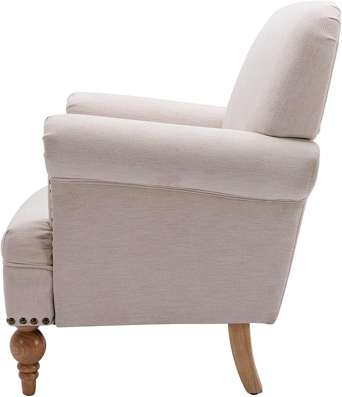 chairus Linen Accent Chair for Living Room Set of 2 Upholstered Mid Century Modern Single Sofa Chair with Solid Wood Legs Comfy Reading Chair Armchair for Bedroom/Office Room/Recption/Lounge, Cream-Ruum Studio Home
